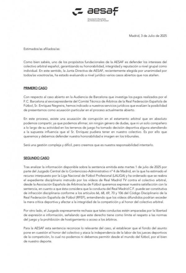 西裁判    协会官方：将介入内格雷拉案辩护；满意法院对皇马TV的判决