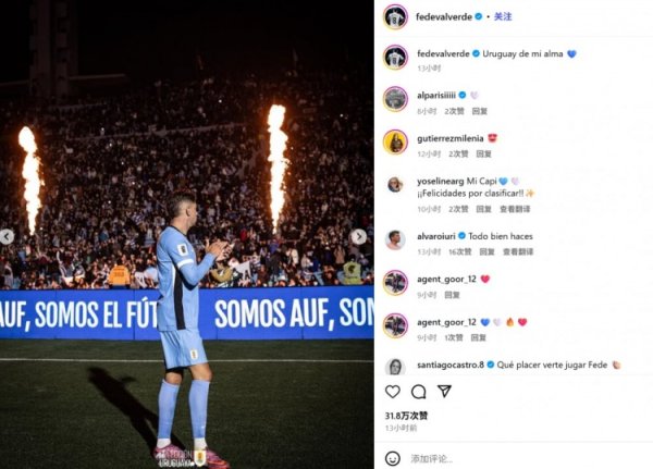 乌拉圭锁定世界杯赛  名额！巴尔韦德晒现场照：乌拉圭是我的灵魂所属