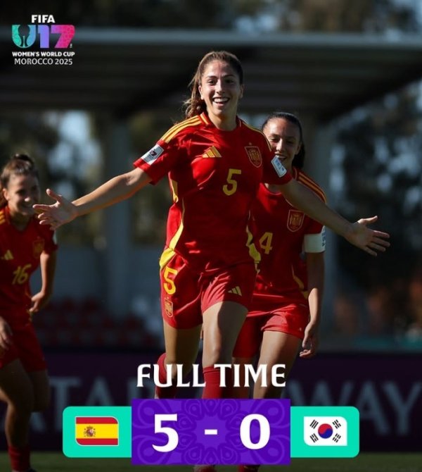 U17女足世界杯赛  -韩国女足0-5大败  西班牙，前两轮1平1负小组垫底